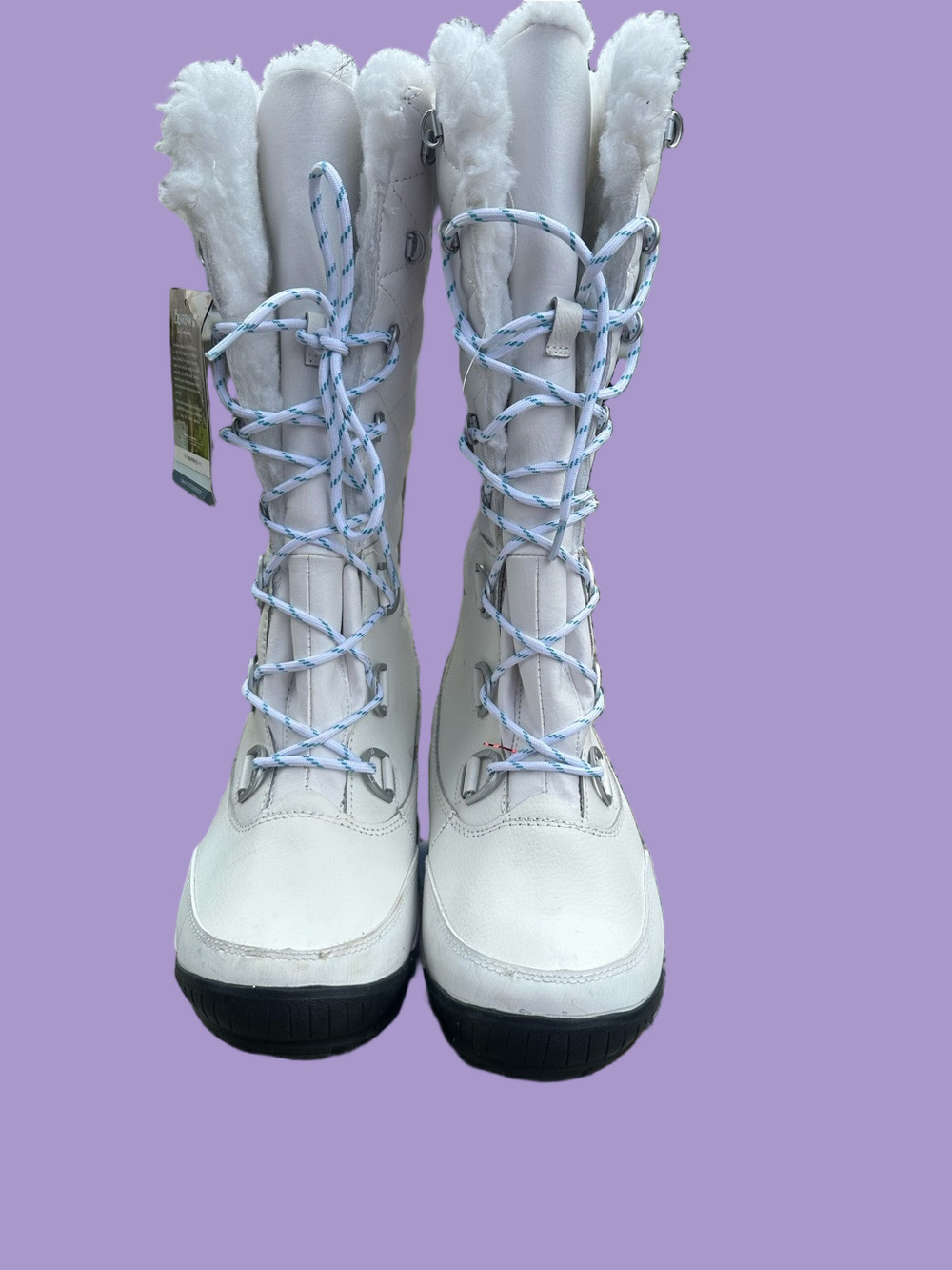 BearPaw White Faux-Fur Lace-Up Winter Boots